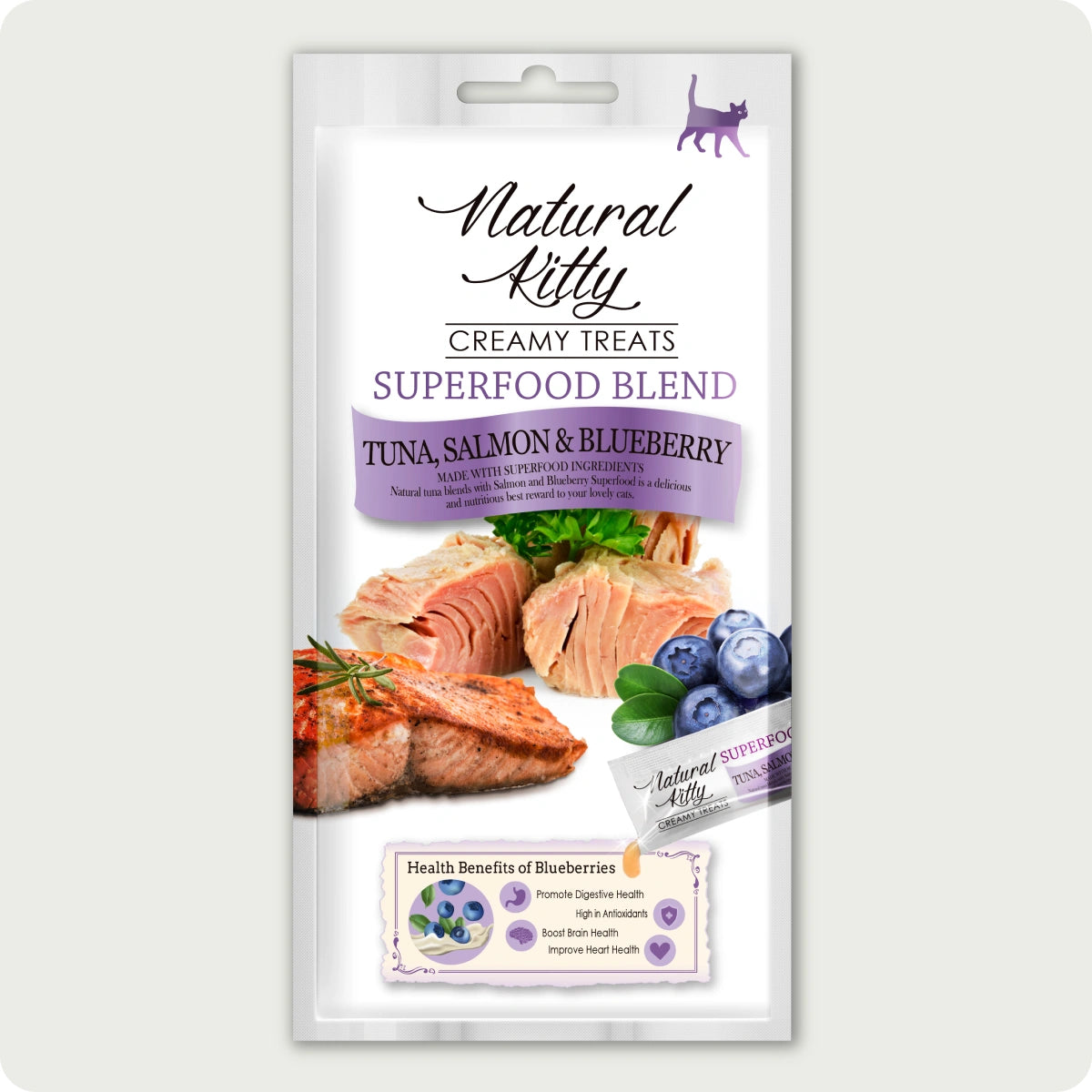 Natural Kitty Creamy Treats Tonno, Salmone e Mirtillo