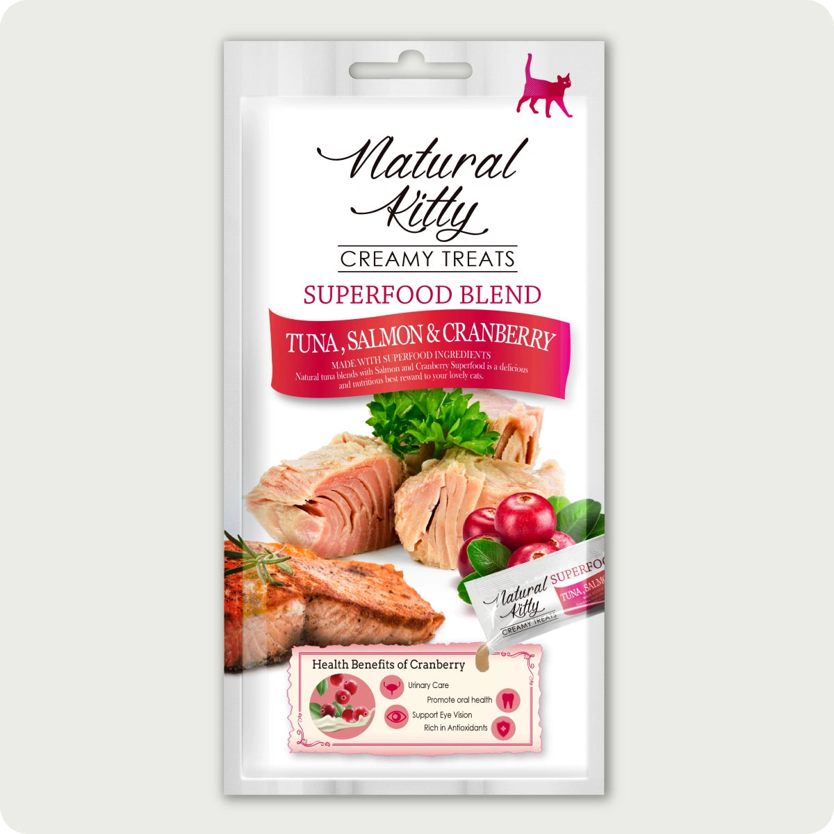 Natural Kitty Creamy Treats Tonno, Salmone e Mirtillo Rosso