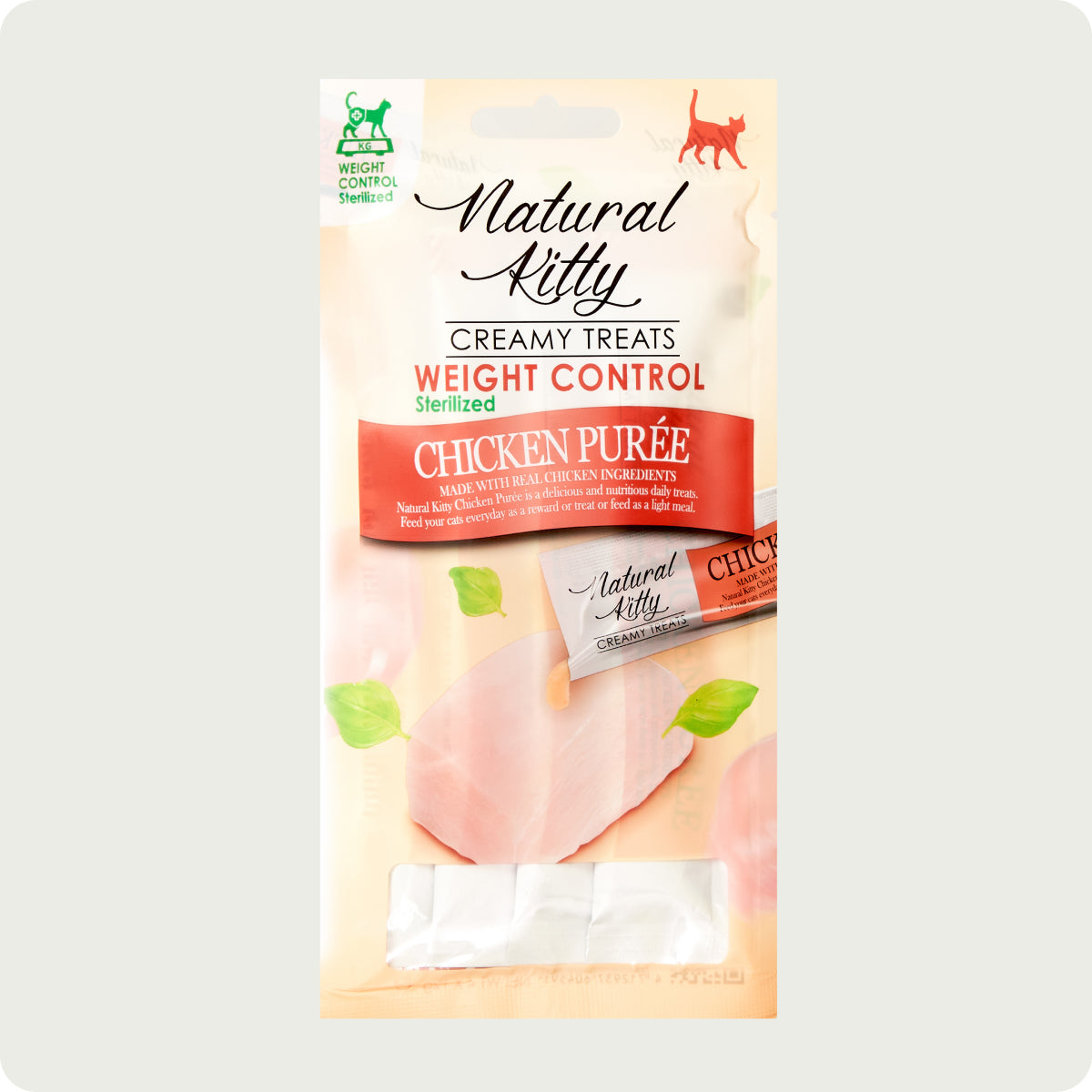 Snack cremoso funzionale Natural Kitty - Purè di pollo - Controllo del peso. Sterilizzato
