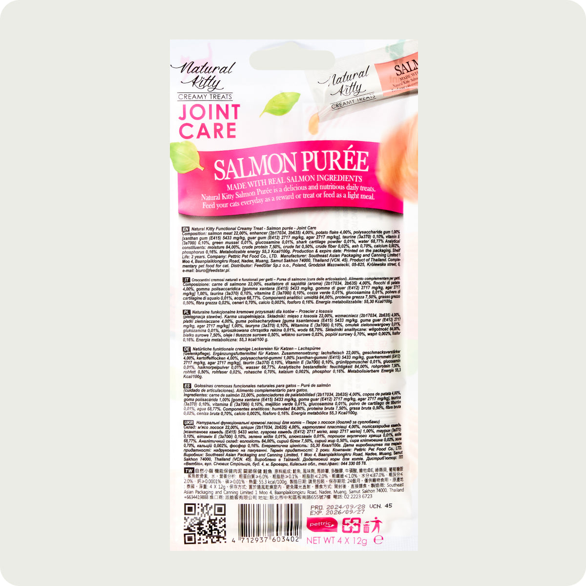 Snack cremoso funzionale Natural Kitty - Purea di salmone - Cura delle articolazioni