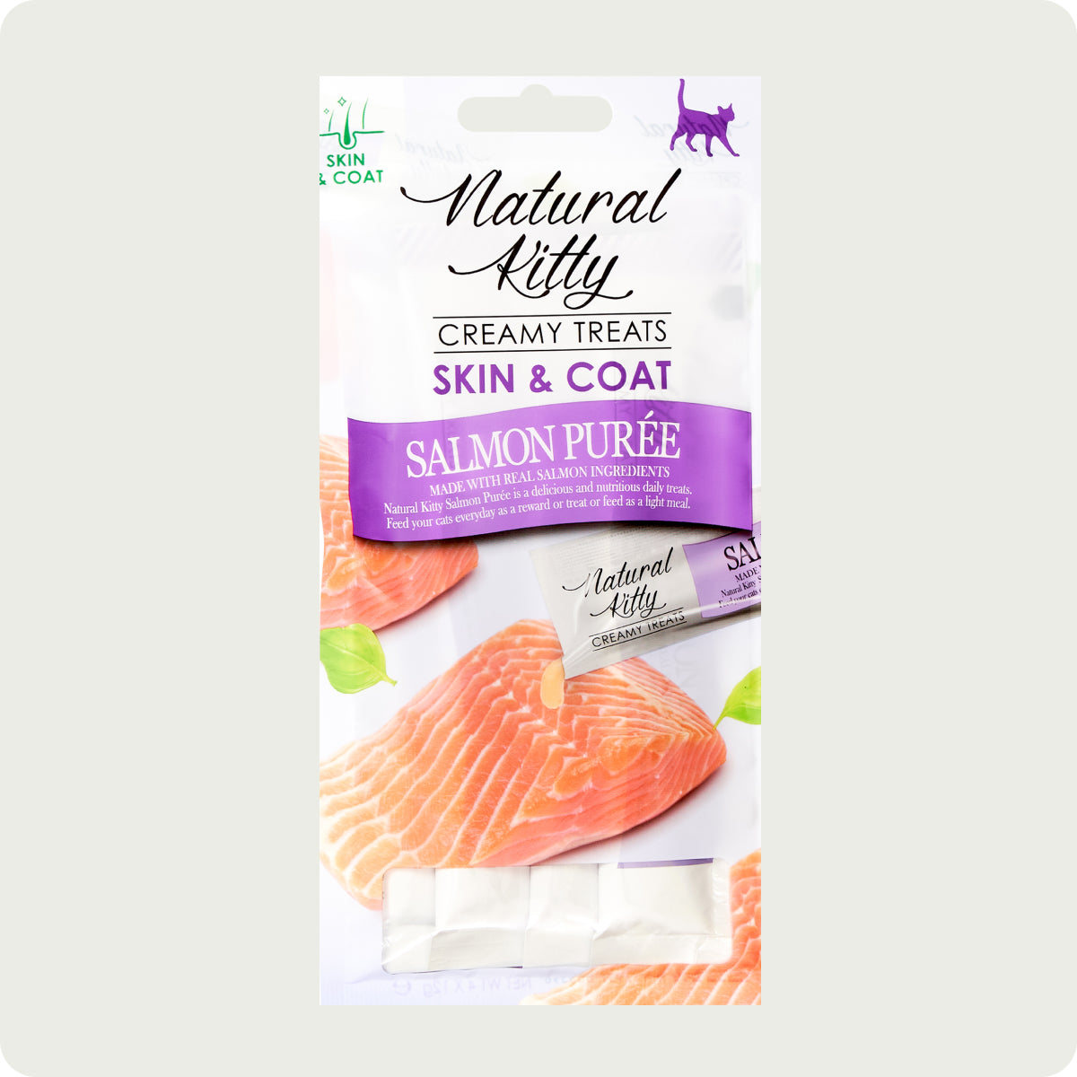 Snack cremoso funzionale Natural Kitty - Purè di salmone - Pelle e pelo